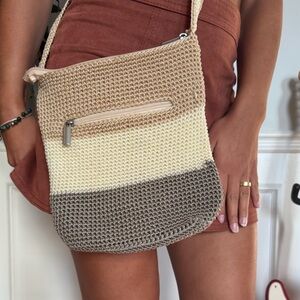 Stylish Tan and Cream Crochet Shoulder Bag